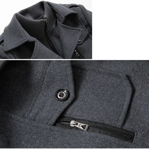 Casaco Masculino Europeu Clássico Vonluthen VL116, com forro acolchoado, modelagem clássica e fechamento em zíper para proteção e elegância.