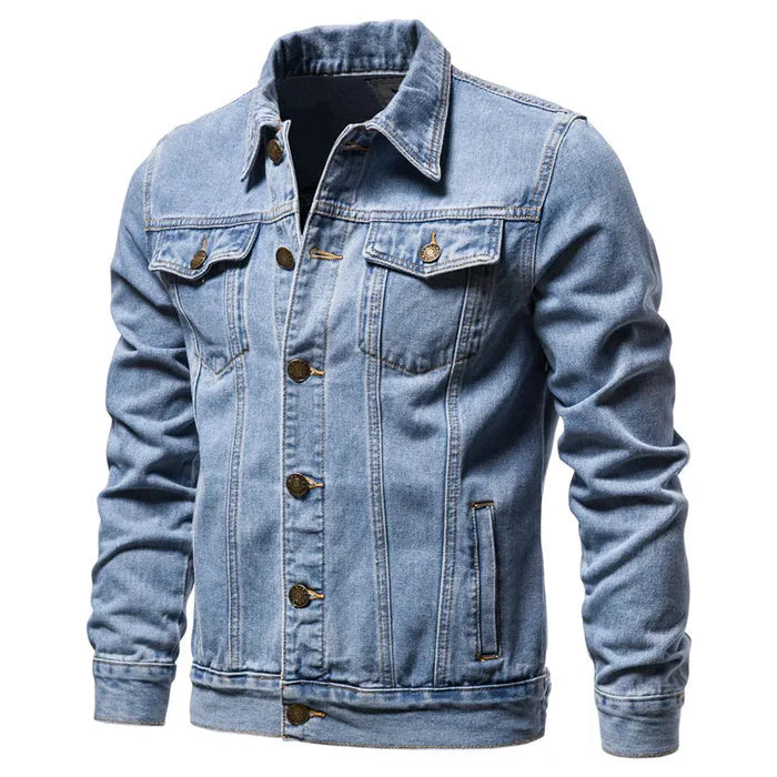 Jaqueta Jeans Masculina Vonluthen VL135, confeccionada em jeans premium, com modelagem clássica e acabamento refinado para um estilo sofisticado e atemporal.