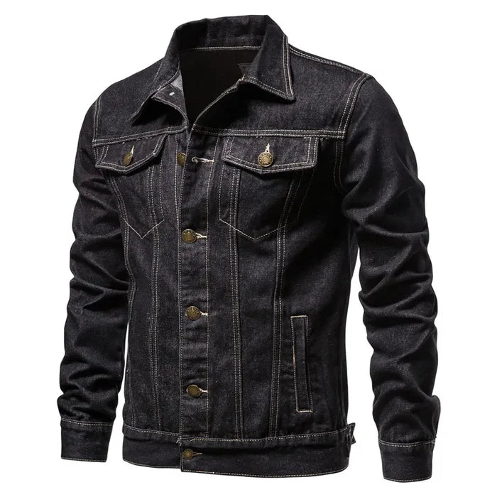 Jaqueta Jeans Masculina Vonluthen VL135, confeccionada em jeans premium, com modelagem clássica e acabamento refinado para um estilo sofisticado e atemporal.