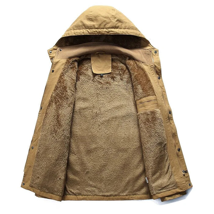 Jaqueta Masculina Vonluthen VL148, confeccionada em poliéster e algodão, com forro acolchoado, modelagem ajustada e fechamento em zíper para conforto térmico e estilo.