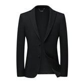 Blazer Masculino Vonluthen VL028, produzido em tecido elástico de malha, com design moderno e caimento ajustado, ideal para composições casuais e formais.