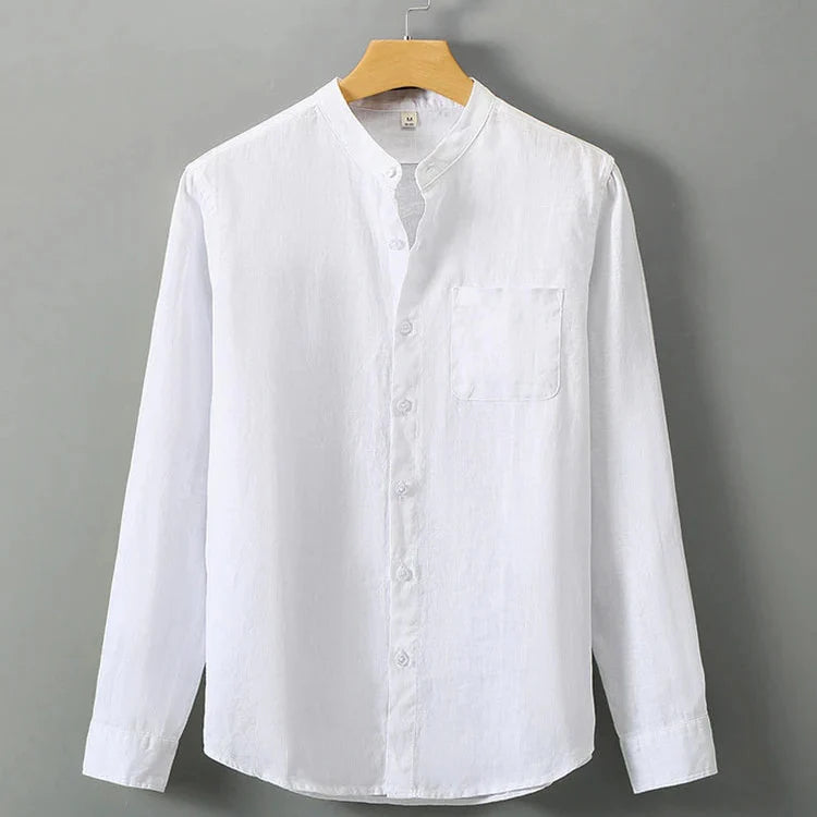 Camisa de Linho Masculina Vonluthen VL001, feita em linho nobre, com caimento refinado e acabamento durável, ideal para eventos sociais e sofisticados.