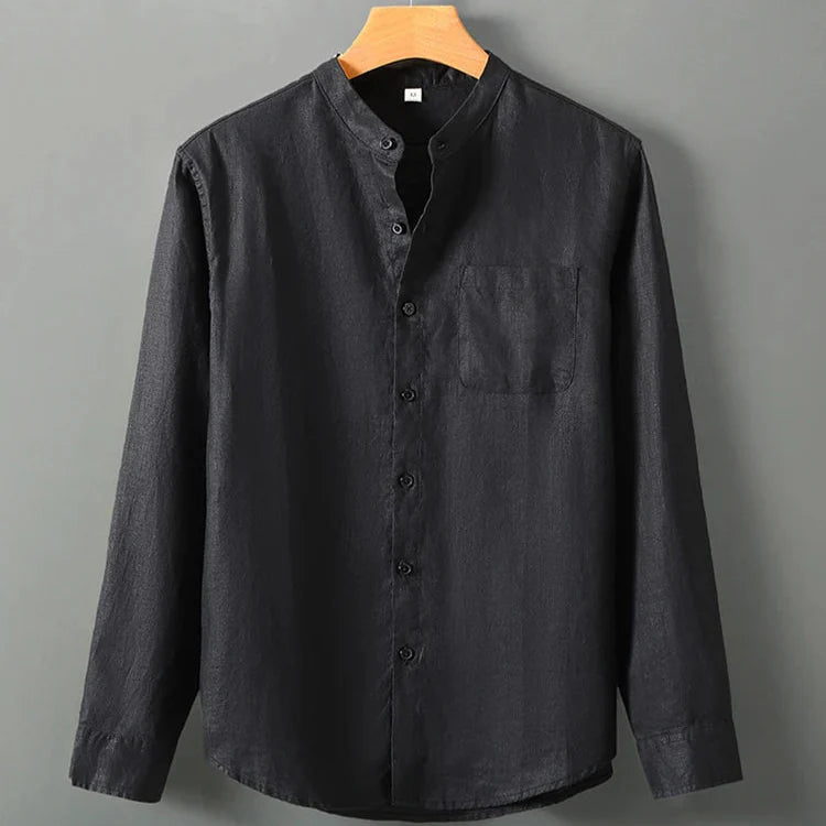 Camisa de Linho Masculina Vonluthen VL001, feita em linho nobre, com caimento refinado e acabamento durável, ideal para eventos sociais e sofisticados.