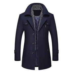 Sobretudo Masculino Vonluthen VL220, com cetim, lã batida e fechamento com botões, perfeito para o inverno e outono, com visual refinado.