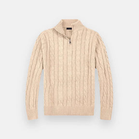 Suéter Masculino em Tricot Vonluthen VL018, feito com tricot premium, modelagem ajustada e meio zíper, proporcionando um visual sofisticado e confortável.