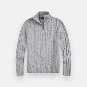 Suéter Masculino em Tricot Vonluthen VL018, feito com tricot premium, modelagem ajustada e meio zíper, proporcionando um visual sofisticado e confortável.