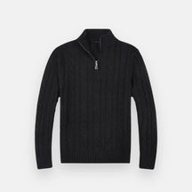 Suéter Masculino em Tricot Vonluthen VL018, feito com tricot premium, modelagem ajustada e meio zíper, proporcionando um visual sofisticado e confortável.